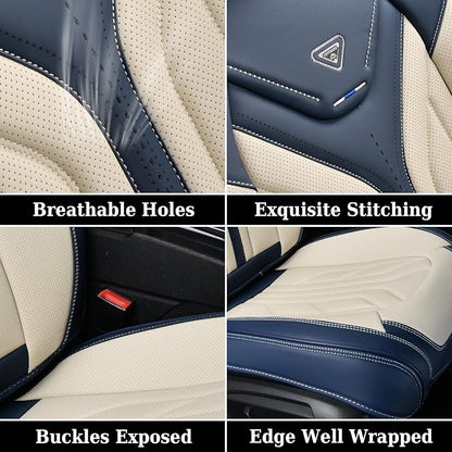 Coverado Car Seat Covers Front Seats Only, Leather Car Seat Protectors, Waterproof Seat Covers for Cars Auto Car Accessories Fit for Most Sedans SUV Pick-up Truck(Blue&Beige)