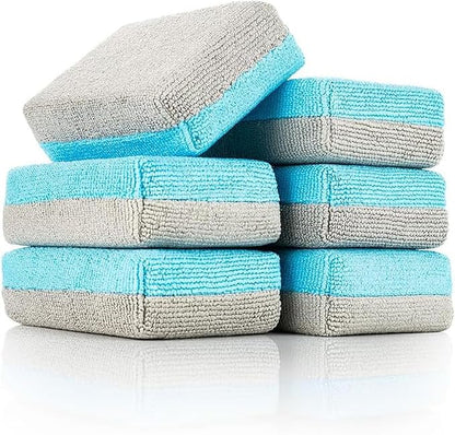 The Rag Company - Ultra No Soak Coating Applicator - Ultra Blue and Ice Grey - 6 Pack - 3 Inch by 5 Inch Applicator Sponge