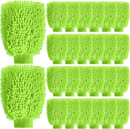 24 Pack Car Wash Mitt Bulk Microfiber, 10'' x 8'' Chenille Car Wash Mitt Gloves, Scratch Free Double Sided No Lint No Marks for Truck SUV and All Vehicle Surfaces (Lime Green)