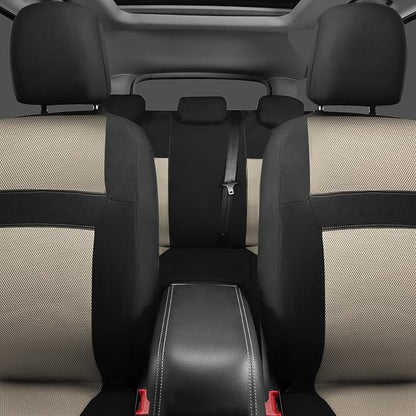 CAR PASS Seat Cover Full Sets, 3D Air Mesh Car Seat Cover with 5mm Composite Sponge Inside,Airbag Compatible Universal Fit for SUV,Vans,sedans, Trucks, Automotive Interior Covers (Black Beige)