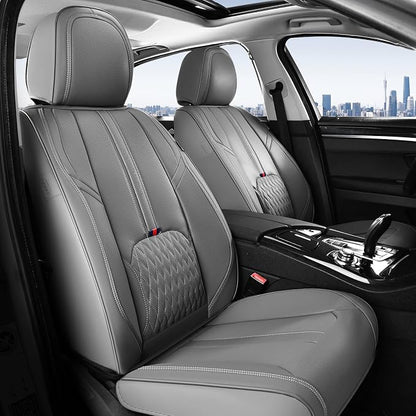 Coverado Car Seat Covers Full Set, Automotive Seat Cover with Lumbar Support, Nappa Leather Seat Cover for Cars, Waterproof Car Seat Protector, Car Seat Cushion Universal Fit for Most Vehicles (Gray)