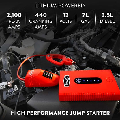 Weego 44s: 2100A Self-Use 12V Lithium Car Battery Jump Starter – USA-Engineered Safe Replacement for Jumper Cables - Car Jumper Starter Portable for 7L Gas and 3.5L Diesel Engines (N44s)