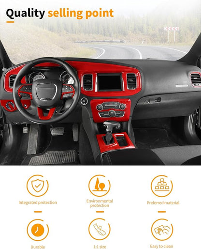 Hoolcar for Charger Red Interior Accessories Trim Kit fit for 2015-2024+ Dodge Charger Center Console Gear Shift Dash Dashboard Decor Cover Trim, 12pcs
