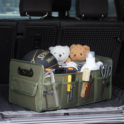 JiatuA Car Trunk Organizer, Car Organizers and Storage Collapsible Multi Compartment Container Box, Adjustable Car Accessories for SUV Sedan Truck, Standard Size, Green