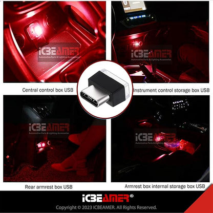 ICBEAMER Type C Adapters Atmosphere Light 1-Pack (Red) | Universal Plug-in Miniature LED Night Light for Car Interior and Trunk Ambient Lighting, Easy Installation, Energy Efficient