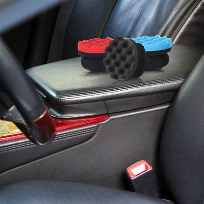 BBTO 6 Pcs Tire Hex Grip Dressing Applicator Washable Tire Shine Applicator Dressing Pad Car Detailing Foam Sponge Reusable Tire Cleaner Sponge for No Slip Tire (Black, Red, Blue, 4.33 Inch Diameter)
