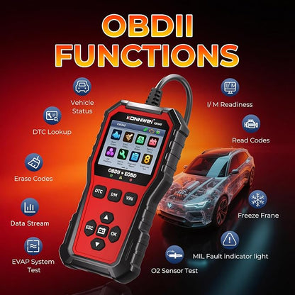 KONNWEI KW340 OBD2 Scanner Diagnostic Tool Code Reader for All OBDII Cars | Read & Clear Engine Codes, Live Data Stream, Battery Test, I/M Readiness, O2/EVAP Test, OBDII/EOBD