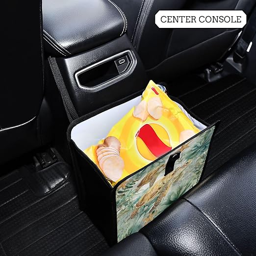 Car Trash Can Organizer Bin with Adjustable Strap for Back Front Seat Console Waterproof Leakproof Collapsible Portable 11 Inch Sea Turtle Starfish Plants