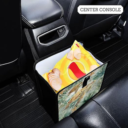 Car Trash Can Organizer Bin with Adjustable Strap for Back Front Seat Console Waterproof Leakproof Collapsible Portable 8.66 Inch Sea Turtle Starfish Plants