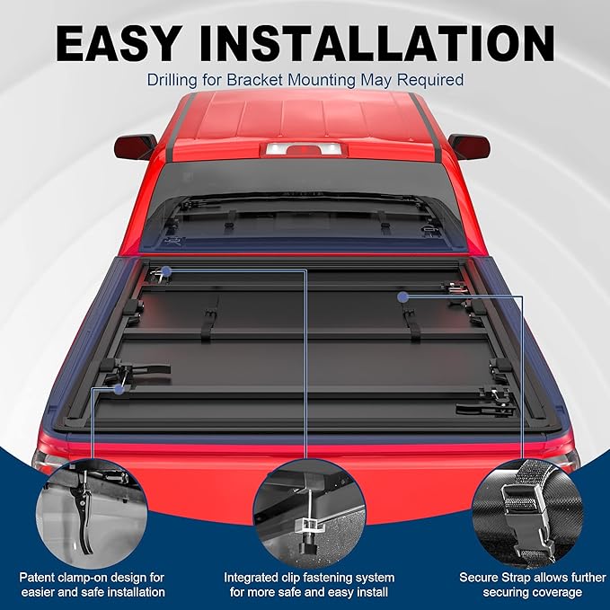 MOSTPLUS Tri-Fold Soft Truck Bed Tonneau Cover Compatible with 2004-2014 Chevy Chevrolet Colorado/GMC Canyon | 07-08 Isuzu I290 I370 6' FT Bed Fleetside On Top