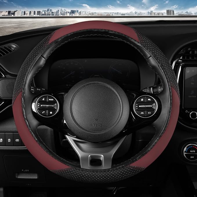 BDK Steering Wheel Cover -SootheGrip MassageTouch - Comfort Massage Grip - Protection and Control- Black & Burgundy