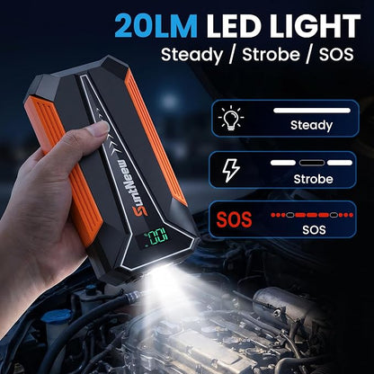 Jump Starter Power Bank 8000mAh (Up to 6.5L Petrol/5.0L Diesel),12V Battery Booster for Cars, Trucks, SUVs & Motorcycles,Compact Design with LED Light & PD 18W USB -Orange