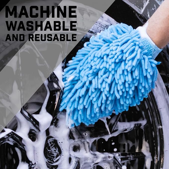 Microfiber Car Wash Mitt – Double-Sided Car Washing Mitts for Interior & Exterior Vehicle Washing & Dusting, Lint-Free, Scratch-Free Chenille Wash Glove, High Absorption Capacity – 2 Pack