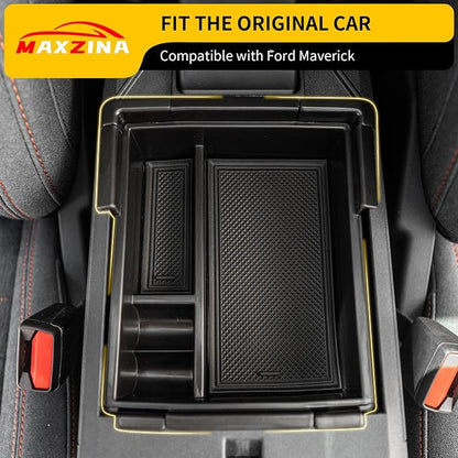 Center Console Organizer Compatible with 2022-2025 2026 Ford Maverick Console Tray ABS Plastic Armrest Storage Box with Silicone Pad 2024 Maverick Accessories (Upper and Lower)