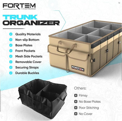 FORTEM Trunk Organizer For SUV Car Trunk Organizer, Foldable Storage, Car Accessories for Women Men, Collapsible Bag, 600D Oxford, Non Slip Bottom, Straps, Soft Cover (85L)