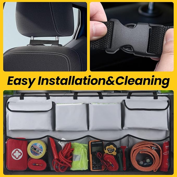Snuopfy Car Backseat Hanging Trunk Organizer – Gray, 8 Large Storage Bags - Super Capacity Storage Solution for SUVs, Trucks, Vans, and Cars - Ultimate Car Organization for a Clutter-Free Space