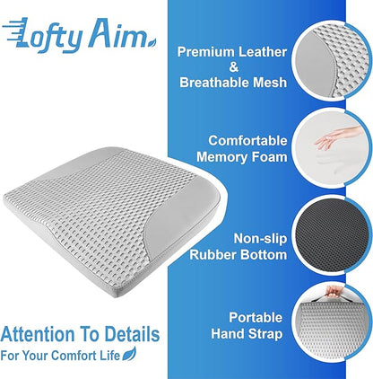 Lofty Aim Car Seat Cushion, Comfortable Memory Foam Seat Pillow for Driving, Sciatica-Back Pain Relief, Cushion for Car-Truck, Office, Wheelchair - Gray