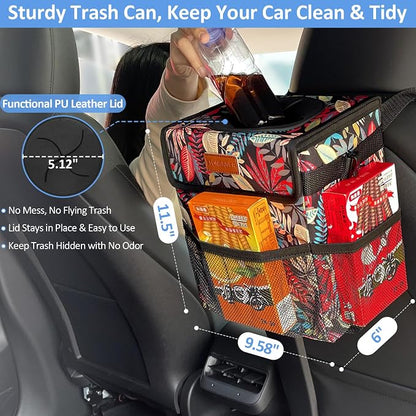 ELONGRIVER Car Trash Can Bin for Back Seat Leak Proof, Cute Car Trash Bag Hanging, Vehicle Trash Can for SUV Truck Van, Automotive Garbage Cans Front Seat Red Leaves