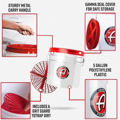 Adam's Polishes Wash Bucket (3.5 Gallon Bucket + Grit Guard) - Car Detailing Tool for Car Washing & Garage Storage | Stores Car Wash Soap, Foam Cannon, Foam Gun, Microfiber Towels & More