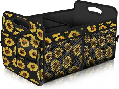 Femuar Car Trunk Organizer with 72L Large Capacity Waterproof Collapsible and 11 Pockets, Trunk Organizer for Car SUV/Jeep/Sedan, Large Size, Sunflower