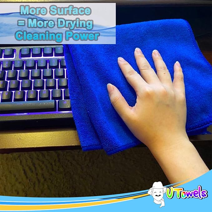 Cleaning Washcloth Towels - Large 27" x 16" Microfiber Rags - Highly Absorbent, Lint Free Streak Free for House, Kitchen, Car, Window Detailing Reusable Shop Towels (6-Pack, Navy Blue)