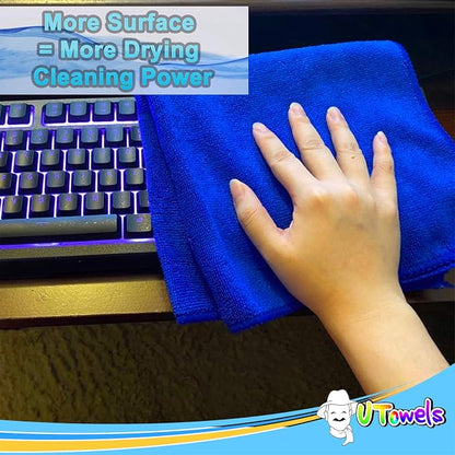 Cleaning Wash-Cloth Towels - Large 27" x 16" Microfiber Rags - Highly Absorbent, Lint Free Streak Free for House, Kitchen, Car, Window Detailing Reusable Shop Towels (6-Pack, Royal Blue)