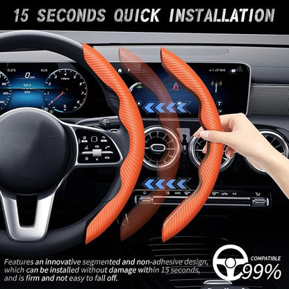 WOCOCN 2pcs Car Steering Wheel Cover,Anti-Skid Carbon Fiber Steering Wheel Protector for Men Women,Multiple Color Options,Universal for Most Car Interiors Accessories (Orange)