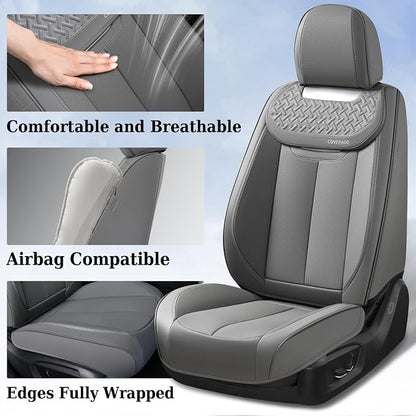 Coverado Car Seat Covers Front Seats, Luxury Nappa Leather Waterproof Seat Covers for Cars, Universal Front Seat Covers, Driver Seat Protector Automotive Interior Accessories Fit for Most Cars,(Gray)