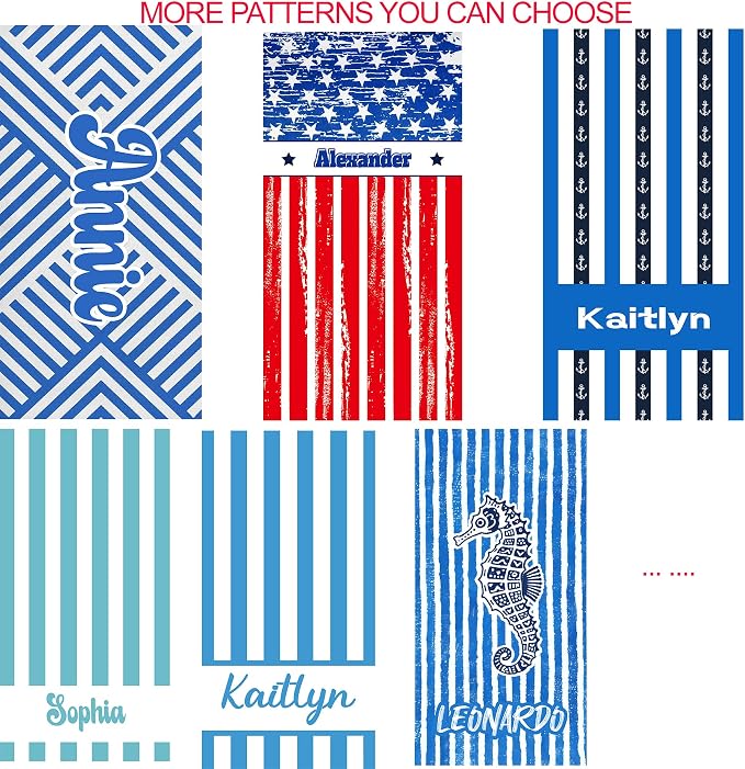 JML Personalized Beach Towel with Name, Custom Cabana Stripe Beach Towel, Customized Microfiber Pool Towel, Quick Dry & Absorbent Swim Towel for Adult,Mother's Day, Birthday, Summer Holiday,Vacation