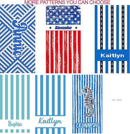 JML Personalized Beach Towel with Name, Custom Cabana Stripe Beach Towel, Customized Microfiber Pool Towel, Quick Dry & Absorbent Swim Towel for Adult,Mother's Day, Birthday, Summer Holiday,Vacation