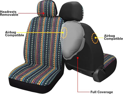 HAIYAOTIMES Baja Saddle Blanket Car Seat Covers Full Set with Seat Belt Pads, Washable Breathable Seat Covers for Cars, Universal Fit Interior Covers for Most Cars, Airbag Compatible, Red/Blue