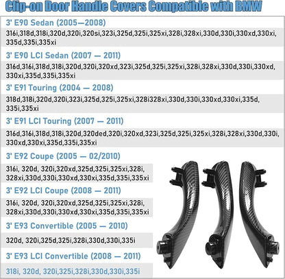 Compatible with BMW 3 Series Door Handle Replacement E90/E91/E92/E93 2004-2011,6PCS Left Right Passenger Interior Door Pull Handle for 318i,320i,323i,325i,328i,330i,335i(Carbon Fiber Pattern)