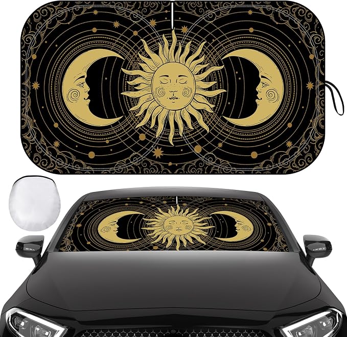 Windshield Sun Shade, Car Sun Shade Windshield, Reflector Sunshade Offers Ultimate Protection for Car Interior, Reflective Polyester Blocks Heat for Cars, Trucks, SUVs (57 x 31.5 in)