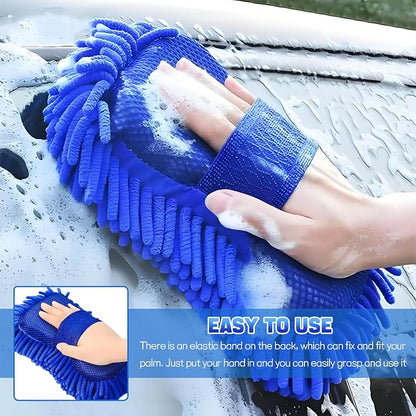 2PCS Microfiber Car Wash Sponge, Double Sided Chenille Microfiber Car Wash Mitt, Scratch Free & Lint Free, Absorbent Automotive Washing Sponges, Auto Cleaning Supplies (Royal Blue)
