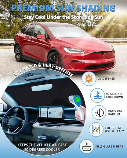 for Model X Windshield Sun Shade Sunshade for Tesla Model X 2016-2024 2025 2026 Windshield Cover Window Shield Protector Sun Visor Tesla Car Accessories Keeps Car Interior Cool