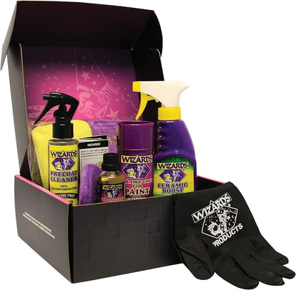 Wizards Ceramic Coat for Paint Kit - 9 Piece Ceramic Coating for Detailing Supplies - Provides High Gloss, Luster, Shine and Protection for Vehicles - Versatile Car Scratch Remover for Auto Detailing
