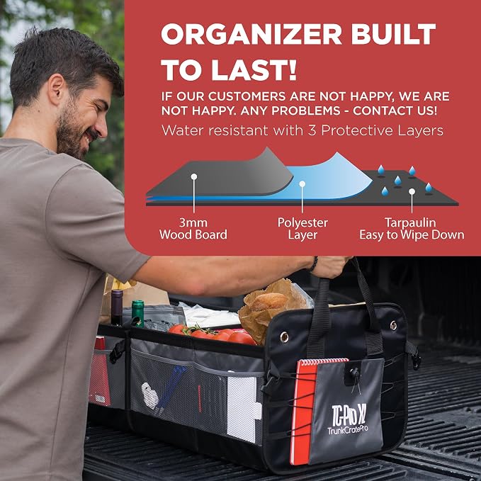 TRUNKCRATEPRO XL Heavy-Duty Trunk Organizer – Reinforced SUV & Truck Cargo Storage with 6 Adjustable Compartments, Non-Slip Base & Securing Straps (Foldable Design, Grey)