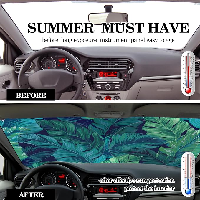 Windshield Sun Shade Foldable Car Front Window Covers for Car Accessories Sun Heat UV Rays Visor Protector Protection for Universal Cars SUV Truck(Leaf)