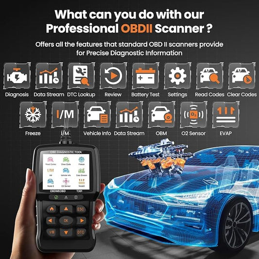 Beaspire OBD2 Scanner Diagnostic Tool, Check Engine Light Code OBD2 Reader with Reset, I/M Readiness, Battery Tester, Mode 6, Mode 8, Plug & Play, Multilingual, Support All Vehicles After 1996