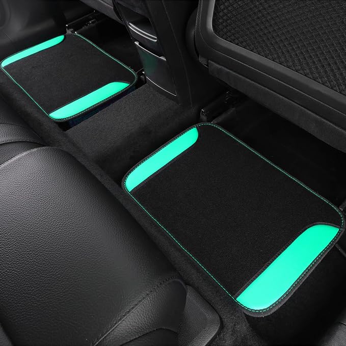 CAR PASS Faux Leather Steering Wheel Cover and Waterproof Car Floor Mats,Universal Car Combo Fit for 95% Sedan,SUV,Cars,14.5-15inch Sporty Anti-Slip Safety Comfortable Design(Black＆Mint)