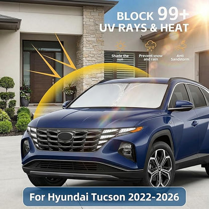 for Hyundai Tucson 2022 2023 2024 2025 2026 Windshield Sun Shade Front Window Shade Custom Fit Tucson Accessories Sun Visor Foldable Shade Blocks UV Rays Summer Must Have Car Accessories