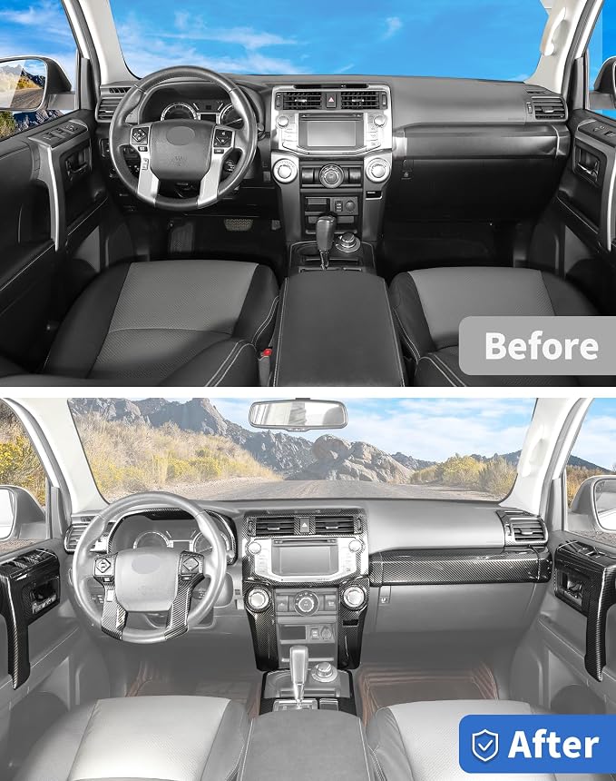 for 4Runner 2010-2019 Carbon Fiber Black Whole Set Interior Panel Cover Trim Kit, Center Console Gear Shift Dashboard Panel Cover Trim for Toyota 4runner Interior Accessories
