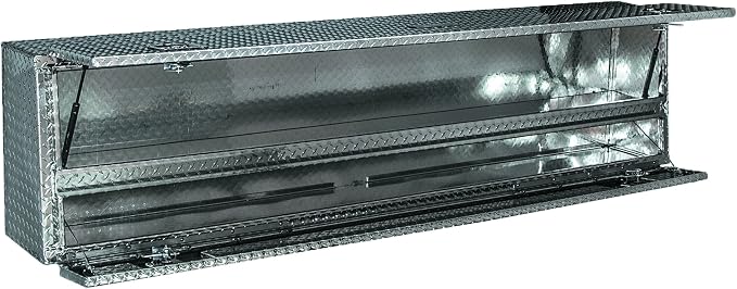 Buyers Products 1705650 Diamond Tread Aluminum Contractor Truck Tool Box – 2-Tier Storage, 88 x 21 x 13.2 in, Flip-Up Door with Gas Shocks, Weather-Resistant, No-Drill Install – Made in USA