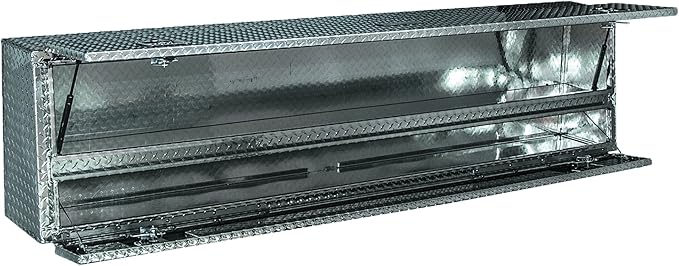 Buyers Products 1705640 21x13x72 Diamond Tread Aluminum Pick Up Truck Contractor Box with Lower Door, Two Tier Storage, Weather Resistant Seals, Locking Latches, No‑Drill Mounting Hardware