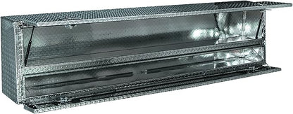 Buyers Products 1705640 21x13x72 Diamond Tread Aluminum Pick Up Truck Contractor Box with Lower Door, Two Tier Storage, Weather Resistant Seals, Locking Latches, No‑Drill Mounting Hardware