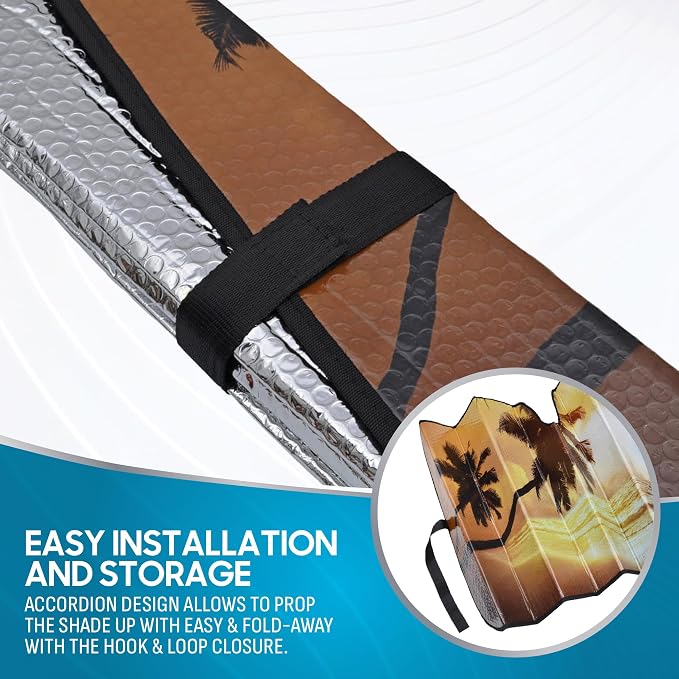 BDK Golden Sunset Beach Front Windshield Sun Shade Accordion Folding Cute Car Window Shades for Truck & Car Sunshade Shield for Sun UV Rays - Visor Protector Keeps Your Vehicle Cool - 58 x 27 inches