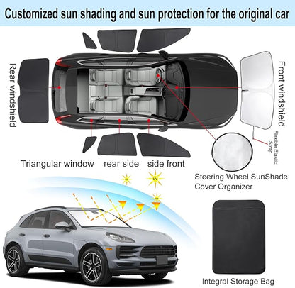 TINGLU Window Shades 8PCS for Porsche Macan 2014-2024 Accessories Car Side Full Windows Rear Triangular Windshield Sun Shade Sun UV Rays & Privacy Protection for Camping,Napping,and Relaxing
