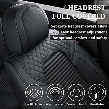 Coverado Front Seat Covers, Leather Car Seat Covers, Black Seat Covers for Cars, Car Seat Protector Cushions Universal Fit for Most Cars & SUV Trucks(Black)