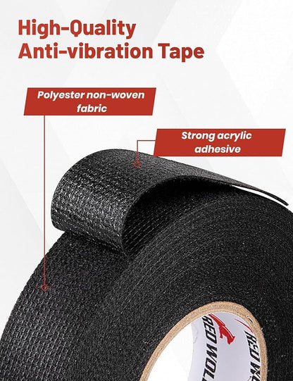 RED WOLF Wiring Harness Tape High Temp Wire Cable Loom Self-Adhesive Fabric Tape for Electrical Automotive Engine Harness Wrap Protection Noise Damping Cables Fixed 3/4 Inch x 50 FT 5 Rolls