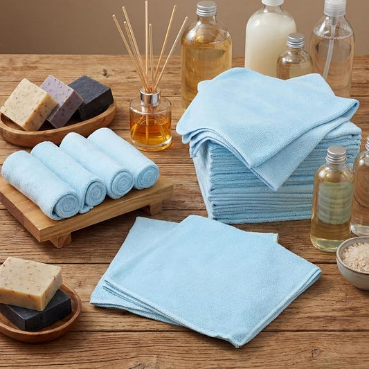Nuenen Cleaning Cloths for Cars 16 x 16 Inch Ultra Absorbent Towels Drying Microfiber Reusable Cleaning Supplies House Kitchen Window Microfiber Towel(Light Blue,60 Pcs)